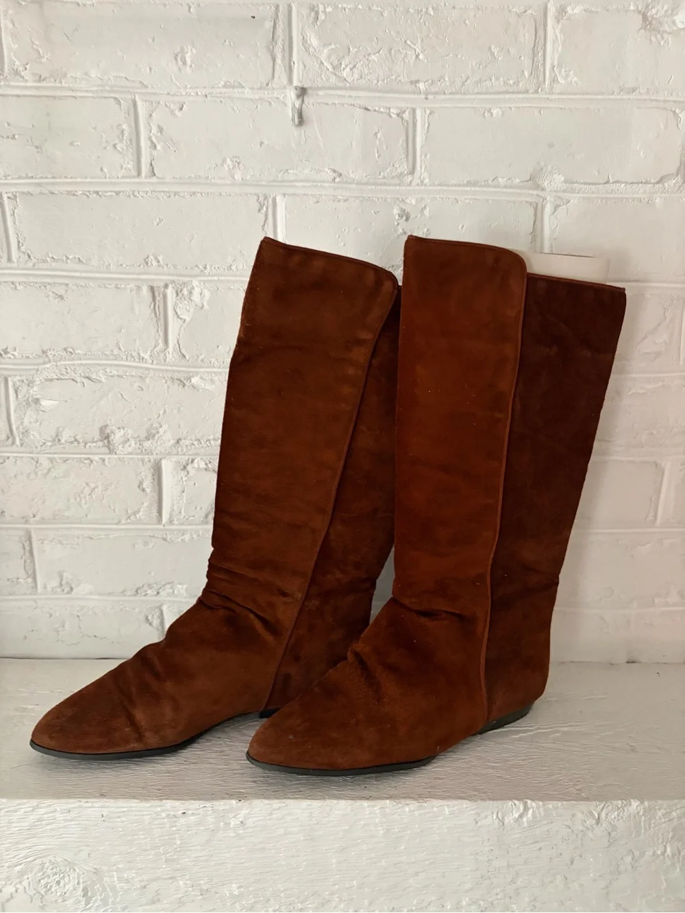Changes Women's Brown Suede Knee High Wedge Pull On Pointed Toe Boots 8.5M